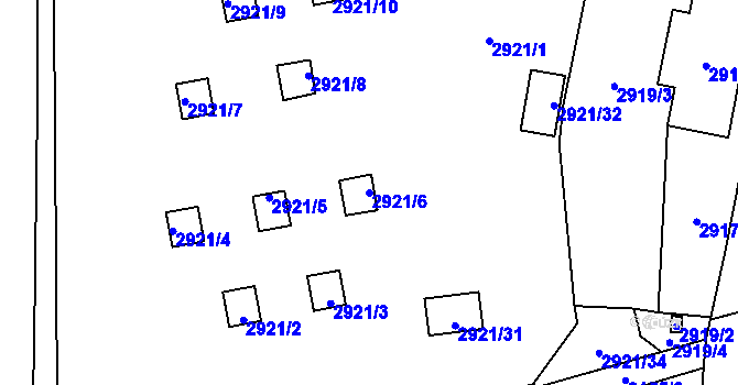 Parcela st. 2921/6 v KÚ Bolevec, Katastrální mapa