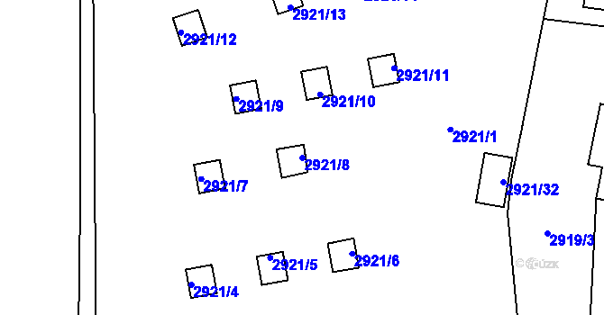 Parcela st. 2921/8 v KÚ Bolevec, Katastrální mapa