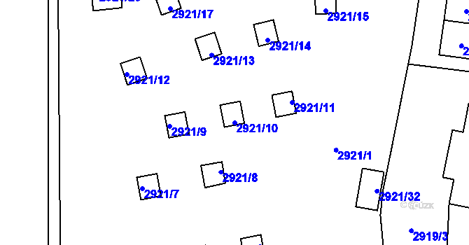 Parcela st. 2921/10 v KÚ Bolevec, Katastrální mapa