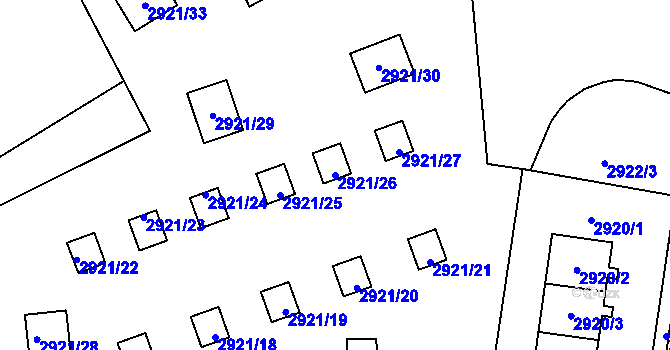 Parcela st. 2921/26 v KÚ Bolevec, Katastrální mapa