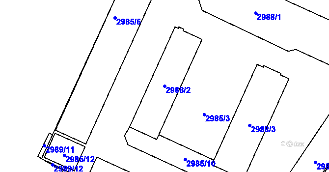 Parcela st. 2988/2 v KÚ Bolevec, Katastrální mapa