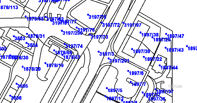 Parcela st. 3197/3 v KÚ Bolevec, Katastrální mapa