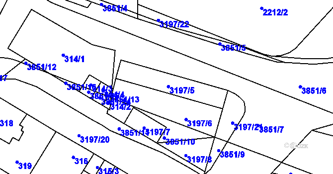 Parcela st. 3197/5 v KÚ Bolevec, Katastrální mapa