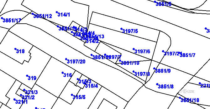 Parcela st. 3197/7 v KÚ Bolevec, Katastrální mapa