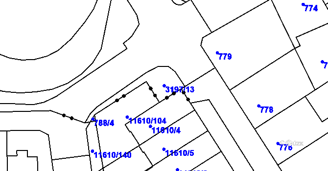 Parcela st. 3197/13 v KÚ Bolevec, Katastrální mapa