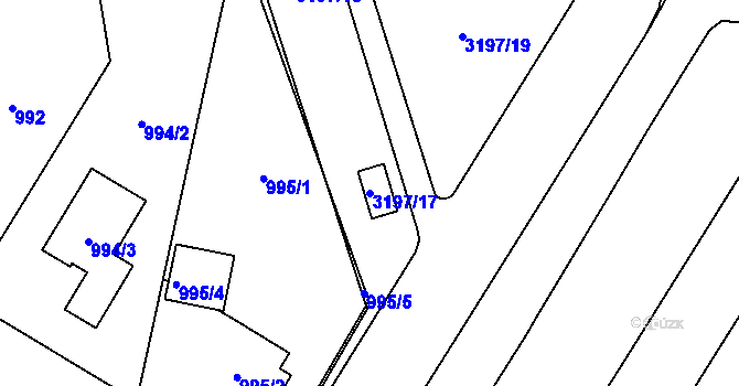 Parcela st. 3197/17 v KÚ Bolevec, Katastrální mapa