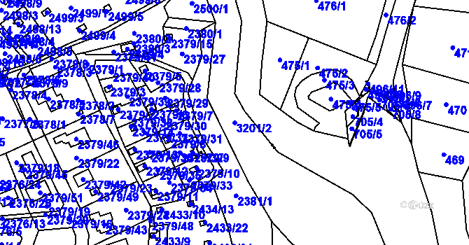 Parcela st. 3201/2 v KÚ Bolevec, Katastrální mapa