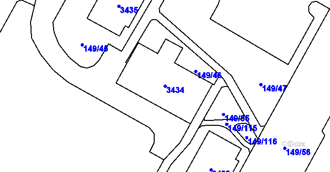 Parcela st. 3434 v KÚ Bolevec, Katastrální mapa