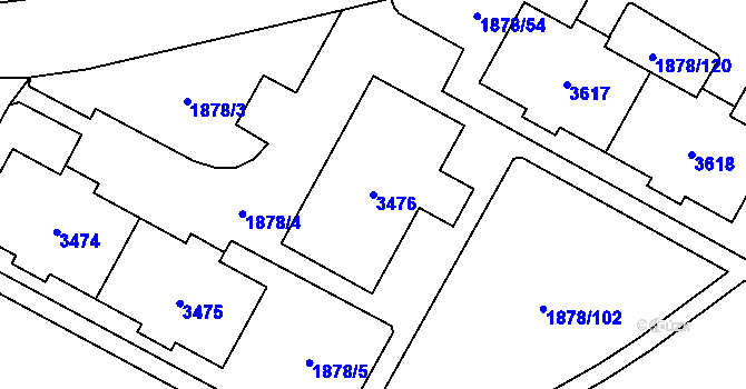 Parcela st. 3476 v KÚ Bolevec, Katastrální mapa