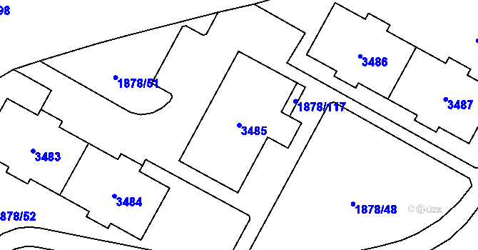 Parcela st. 3485 v KÚ Bolevec, Katastrální mapa