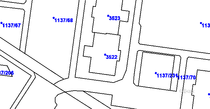 Parcela st. 3522 v KÚ Bolevec, Katastrální mapa