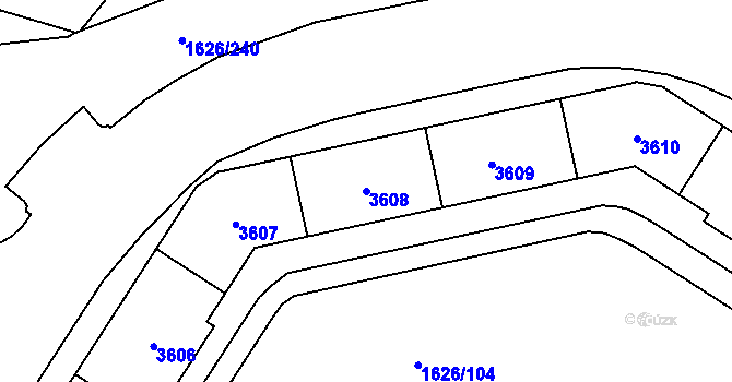 Parcela st. 3608 v KÚ Bolevec, Katastrální mapa