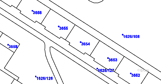 Parcela st. 3654 v KÚ Bolevec, Katastrální mapa