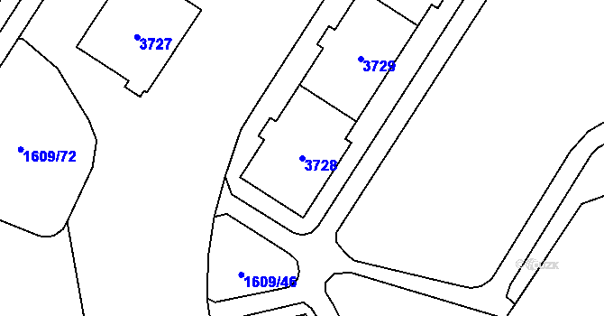 Parcela st. 3728 v KÚ Bolevec, Katastrální mapa