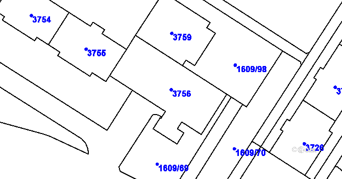 Parcela st. 3756 v KÚ Bolevec, Katastrální mapa