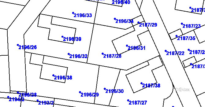 Parcela st. 2187/28 v KÚ Bolevec, Katastrální mapa