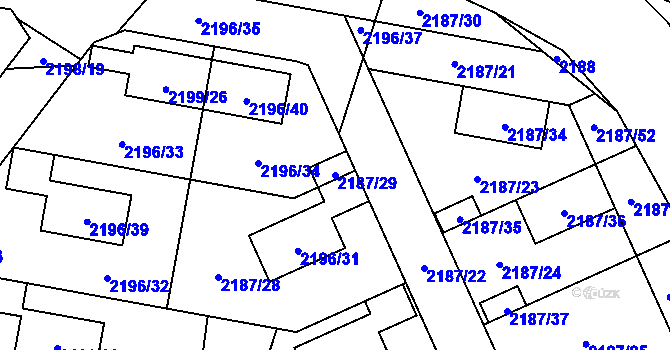 Parcela st. 2187/29 v KÚ Bolevec, Katastrální mapa