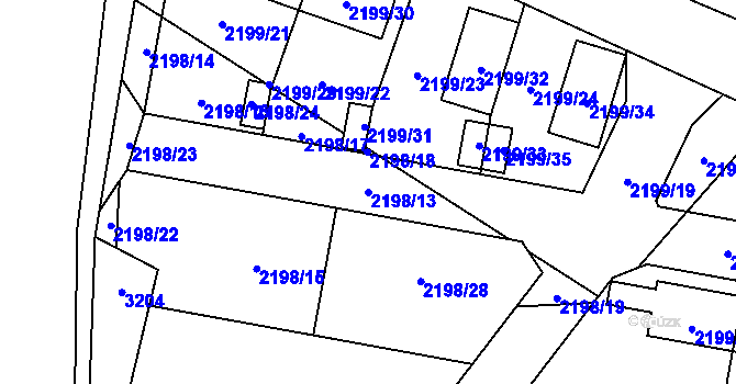 Parcela st. 2198/13 v KÚ Bolevec, Katastrální mapa