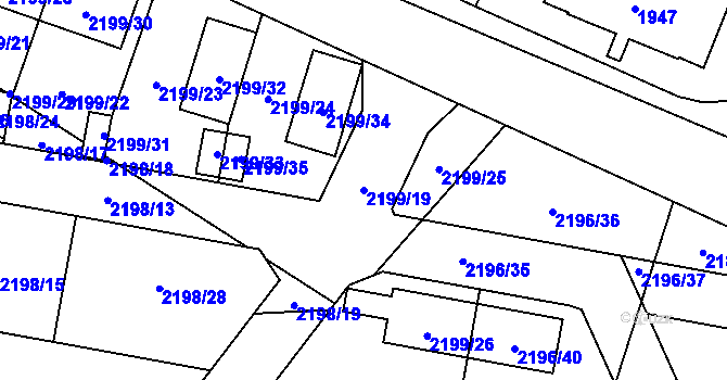 Parcela st. 2199/19 v KÚ Bolevec, Katastrální mapa