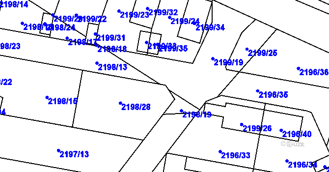 Parcela st. 2199/27 v KÚ Bolevec, Katastrální mapa