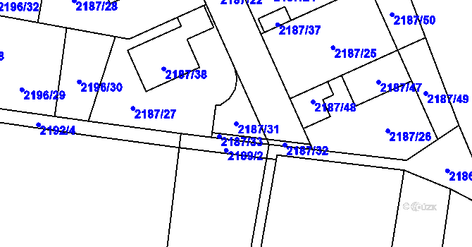 Parcela st. 2187/31 v KÚ Bolevec, Katastrální mapa