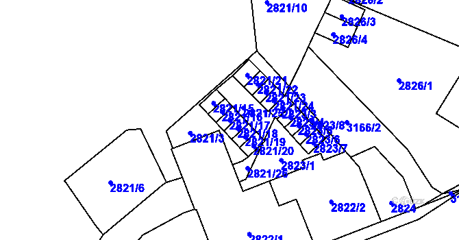 Parcela st. 2821/17 v KÚ Bolevec, Katastrální mapa