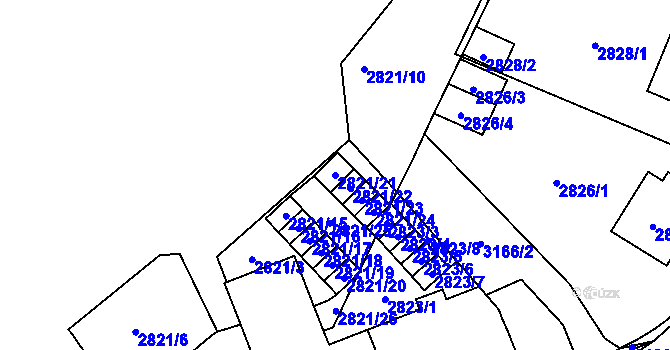 Parcela st. 2821/21 v KÚ Bolevec, Katastrální mapa