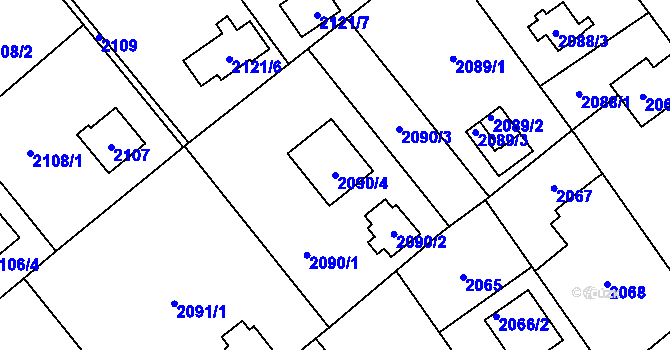 Parcela st. 2090/4 v KÚ Bolevec, Katastrální mapa