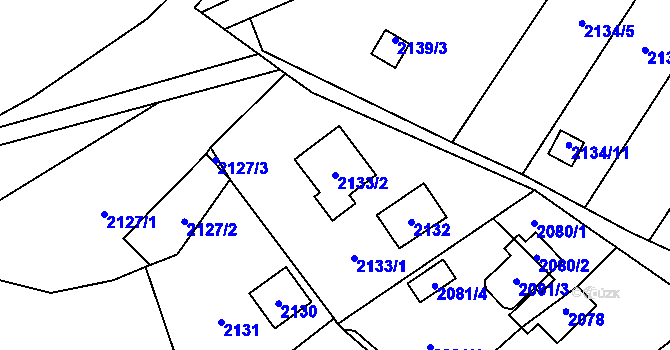 Parcela st. 2133/2 v KÚ Bolevec, Katastrální mapa