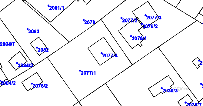 Parcela st. 2077/4 v KÚ Bolevec, Katastrální mapa