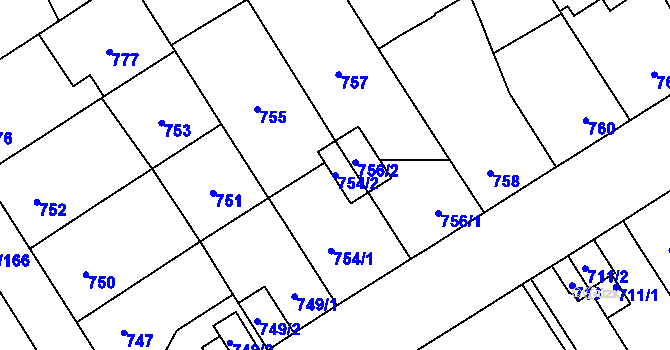 Parcela st. 754/2 v KÚ Bolevec, Katastrální mapa