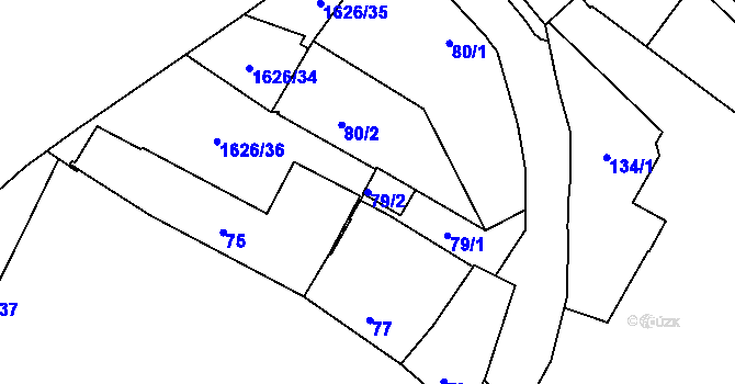 Parcela st. 79/2 v KÚ Bolevec, Katastrální mapa