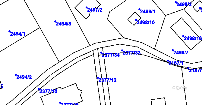 Parcela st. 2377/34 v KÚ Bolevec, Katastrální mapa