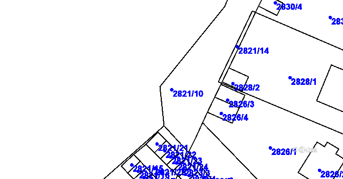Parcela st. 2821/10 v KÚ Bolevec, Katastrální mapa
