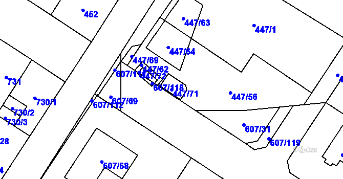 Parcela st. 447/71 v KÚ Bolevec, Katastrální mapa