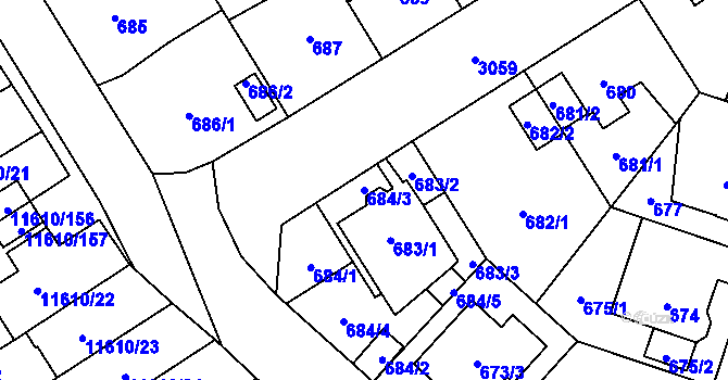 Parcela st. 684/3 v KÚ Bolevec, Katastrální mapa