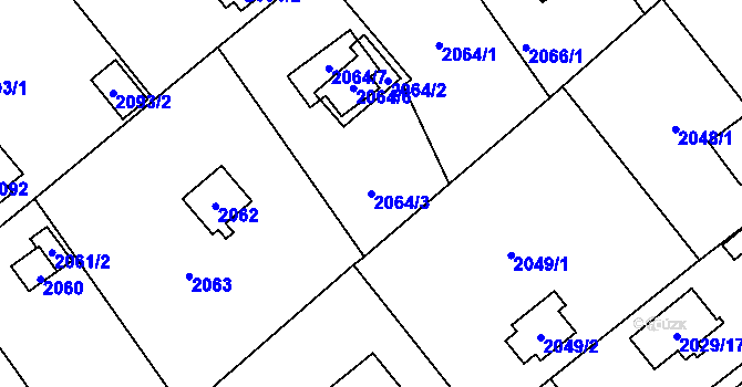 Parcela st. 2064/3 v KÚ Bolevec, Katastrální mapa