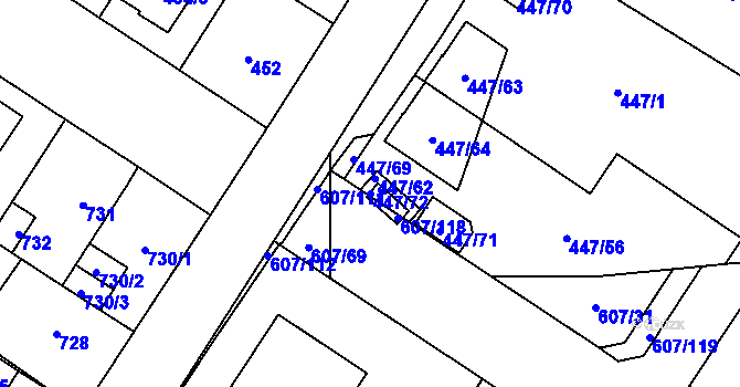Parcela st. 447/72 v KÚ Bolevec, Katastrální mapa