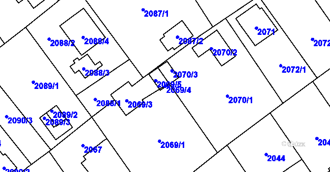 Parcela st. 2069/4 v KÚ Bolevec, Katastrální mapa