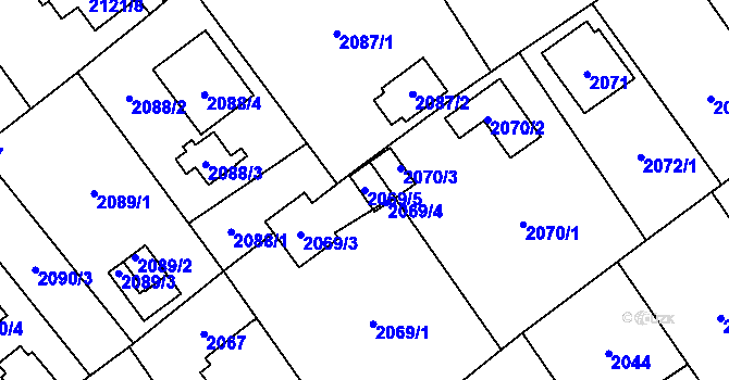 Parcela st. 2069/5 v KÚ Bolevec, Katastrální mapa