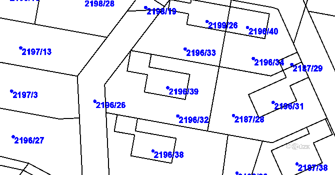 Parcela st. 2196/39 v KÚ Bolevec, Katastrální mapa