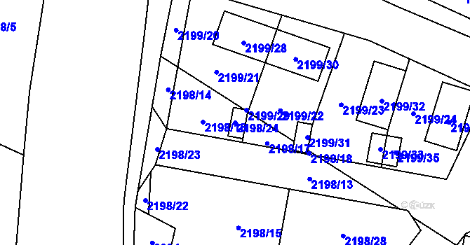 Parcela st. 2198/24 v KÚ Bolevec, Katastrální mapa
