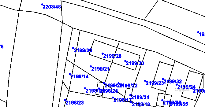 Parcela st. 2199/28 v KÚ Bolevec, Katastrální mapa