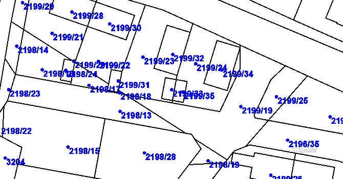 Parcela st. 2199/33 v KÚ Bolevec, Katastrální mapa