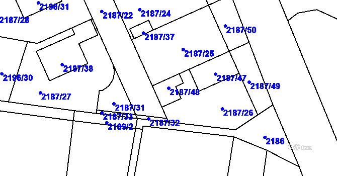 Parcela st. 2187/48 v KÚ Bolevec, Katastrální mapa