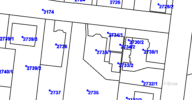 Parcela st. 2733/1 v KÚ Bolevec, Katastrální mapa