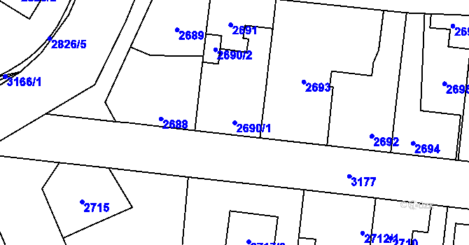 Parcela st. 2690/1 v KÚ Bolevec, Katastrální mapa