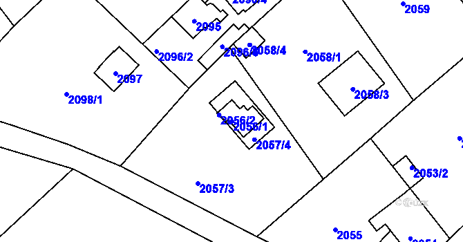 Parcela st. 2056/1 v KÚ Bolevec, Katastrální mapa