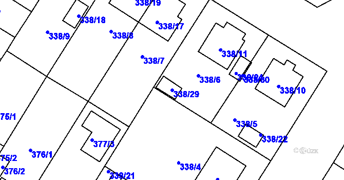 Parcela st. 338/29 v KÚ Bolevec, Katastrální mapa