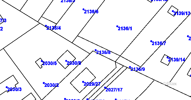 Parcela st. 2136/8 v KÚ Bolevec, Katastrální mapa